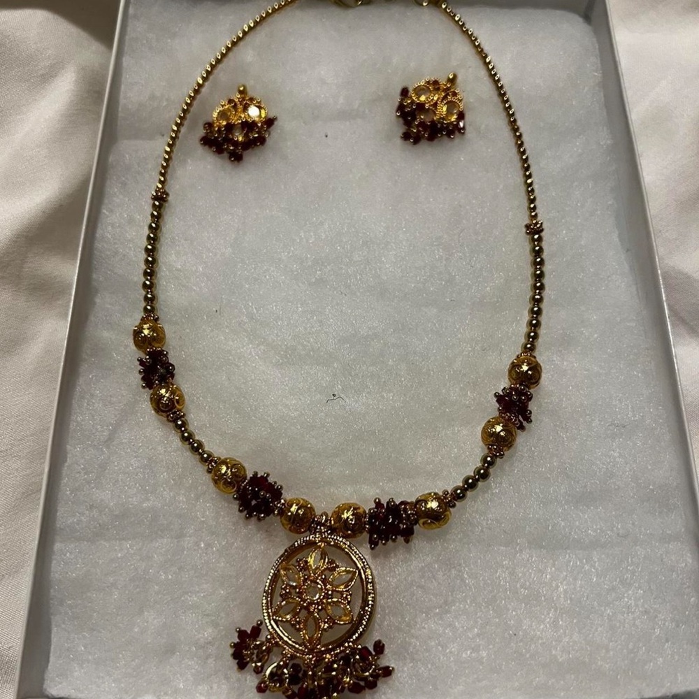 Burgundy and Gold Earrings and Necklace